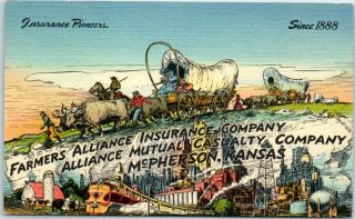 1940s Mcpherson,  Kansas Linen Advertising Postcard Farmers Alliance Insurance Co