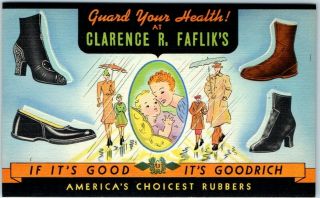 Vintage Advertising Postcard Goodrich Rubbers Galoshes Boots Curteich Linen 1938