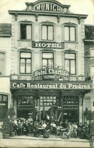 1918 Postcard Café Restaurant Du Progrés & Hotel Charlier Nivelles Belgium