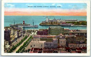Havana,  Cuba Postcard " Prado And Morro Castle " Bird 