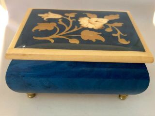 Reuge Swiss Musical Movement Jewelry Box Floral Inlay Wood Italy