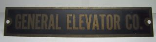 Old Brass General Elevator Co Advertising Sign Metal Equipment Plaque Nameplate