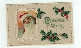 Antique Embossed 1912 Winsch Christmas Post Card Smiling Santa Head In Frame
