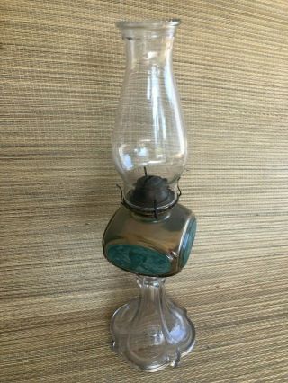 Antique Vintage Old Glass Kerosene Oil Finger Lamp With Chimney