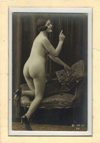 French Nude Woman Profile Mirror 1910 - 1920 Photo Postcard S18