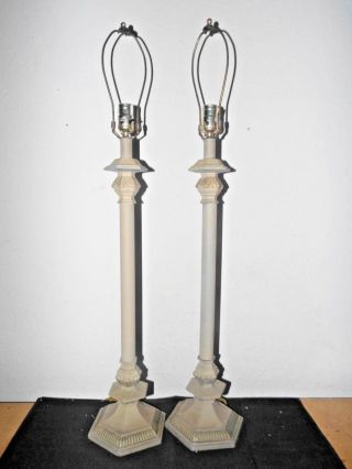 Lamp Pair 36 " H Hotel Style Fancy Ornate Cast Metal Art - Deco Themed Banquet Lamps