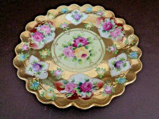 Vintage Hand Painted Floral Plate With Scalloped Edge (10a047)