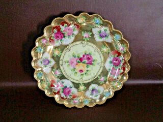 Vintage Hand Painted Floral Plate With Scalloped Edge (10A047) 3