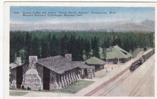 Union Pacific Train Depot At West Yellowstone Montana Postcard 1920 