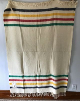 Vintage Hudson Bay Throw Blanket With Fringe - Made In England
