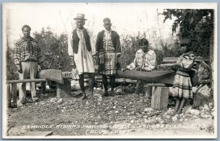 Seminole Indians Making Canoes Florida Everglades Vintage Real Photo Pc Rppc