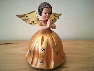 Vntg Wood Gold Praying Angel W/ Wings Reuge Swiss Music Box Plays Silent Night