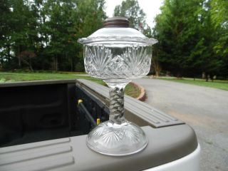 Antique Eapg Diamond And Fan Oil Kerosene Lamp Stand