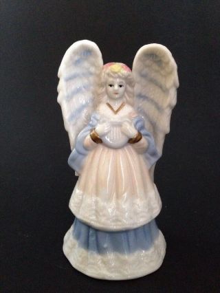 Vintage White And Blue Glazed Porcelain Angel Bell - 5 " Tall - 15