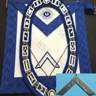 Masonic Blue Officer Worshipful Master Apron And Collar With Jewel - Hse