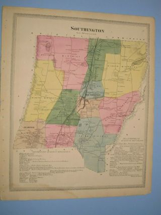 Antique 1869 Southington,  Ct. ,  Hand Colored Map.  & In