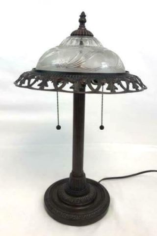 Table Desk Lamp Metal Bronze Finish Double Lit Frosted Glass Embossed Shade 20 "