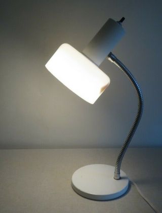 VINTAGE Mid Century Modern DESK LAMP white lucite shade gooseneck 3