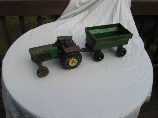Tonka Tractor With Trailer Cart Farm Truck Green Old Vintage Collectible