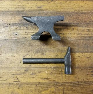 Vintage Anvil & Hammer • Antique Blacksmith Forge Ironworking Tools Set ☆usa