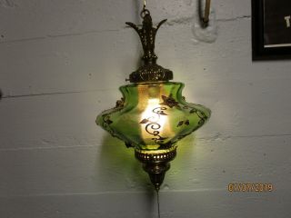 Vintage Large Real Green Glass Ufo Hanging Swag Lamp Light