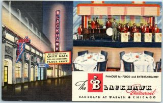 Chicago Il Postcard The Blackhawk Restaurant Chico Marx On Marquee Linen 1940s