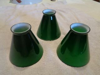 Antique Set Of 3 " Green Cased Milk Glass Slant Shades ",  2 1/8 " Fitter