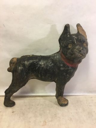 Vintage Antique Cast Iron Hubley Bulldog Boston Terrier Dog Doorstop