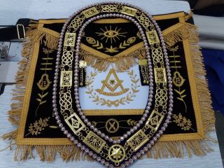 Masonic Grand Lodge Past Master Apron With Chain Collar Purple