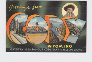 Big Large Letter Vintage Postcard Greetings From Wyoming Cody 2