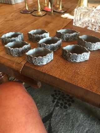 Vintage Pewter / Pot Metal (?) Napkin Rings.  Set Of 8.  Cute Design