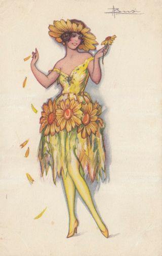 Art Deco ; Busi ; Woman In Flower Fashion Dress 3,  1910 - 30s
