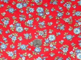 Full Vintage Feedsack: Blue Roses And Flowers On Red