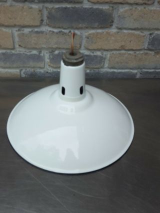 Vintage White Porcelain Enamel Barn Light Fixture 15 " Industrial Gas Station