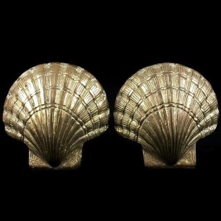 Set Of Vintage Solid Brass Nautical Seashell Clam Shell Bookends Made In Taiwan