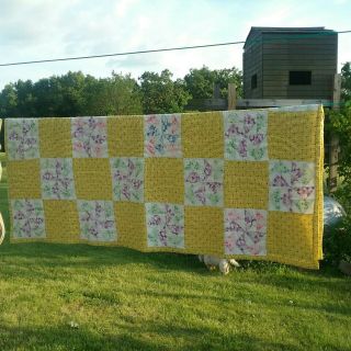 Vintage Full Size Hand Stitched Pinwheel Quilt B&b Country Cottage Project