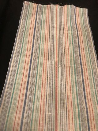 Fab European Antique Hemp Green,  Blue & Red Stripes Linen Fabric 19.  5 " W X 83 " L