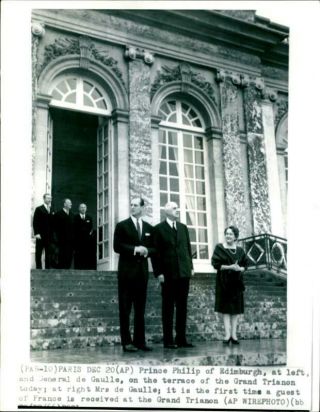 Prince Philip L Standing With President De Gaulle And Mrs Gaulle - Vintage Pho