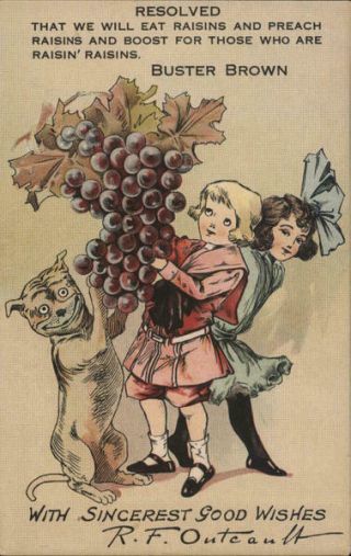 Fresno,  Ca Raisins,  Grapes,  Buster Brown & Kids California Antique Postcard Vintage