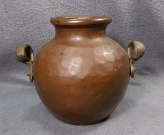 Antique Turkish Hand Hammered Copper Small Ovoid Pot W/ Brass Handles