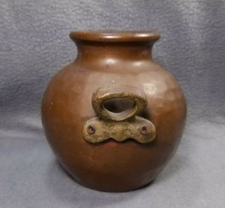 Antique Turkish Hand Hammered Copper Small Ovoid Pot w/ Brass Handles 3