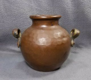 Antique Turkish Hand Hammered Copper Small Ovoid Pot w/ Brass Handles 4