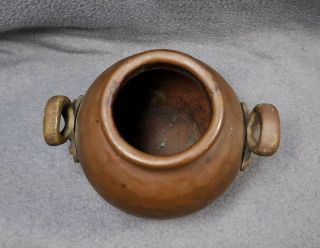 Antique Turkish Hand Hammered Copper Small Ovoid Pot w/ Brass Handles 6