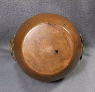 Antique Turkish Hand Hammered Copper Small Ovoid Pot w/ Brass Handles 7
