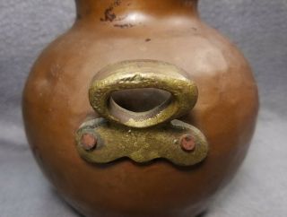 Antique Turkish Hand Hammered Copper Small Ovoid Pot w/ Brass Handles 8