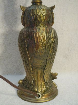 Antiqued - Gold Cast Metal Wise Owl Statue Table Lamp & Capiz Shade Signed L&LWMC 4