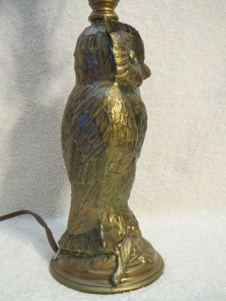 Antiqued - Gold Cast Metal Wise Owl Statue Table Lamp & Capiz Shade Signed L&LWMC 5