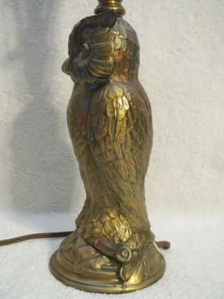 Antiqued - Gold Cast Metal Wise Owl Statue Table Lamp & Capiz Shade Signed L&LWMC 6