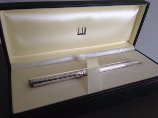 Dunhill Silver Plated Pinstripe Ballpoint Pen And Paperwork