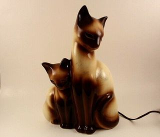 Vintage Kron Of Texas Siamese Cat & Kitten Tv Lamp